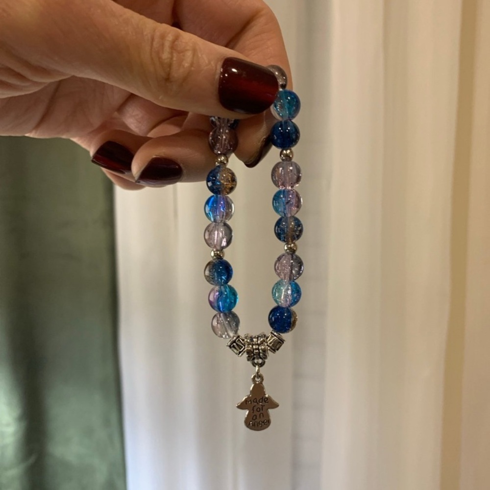 Blue and Purple Beaded Bracelet with angel charm